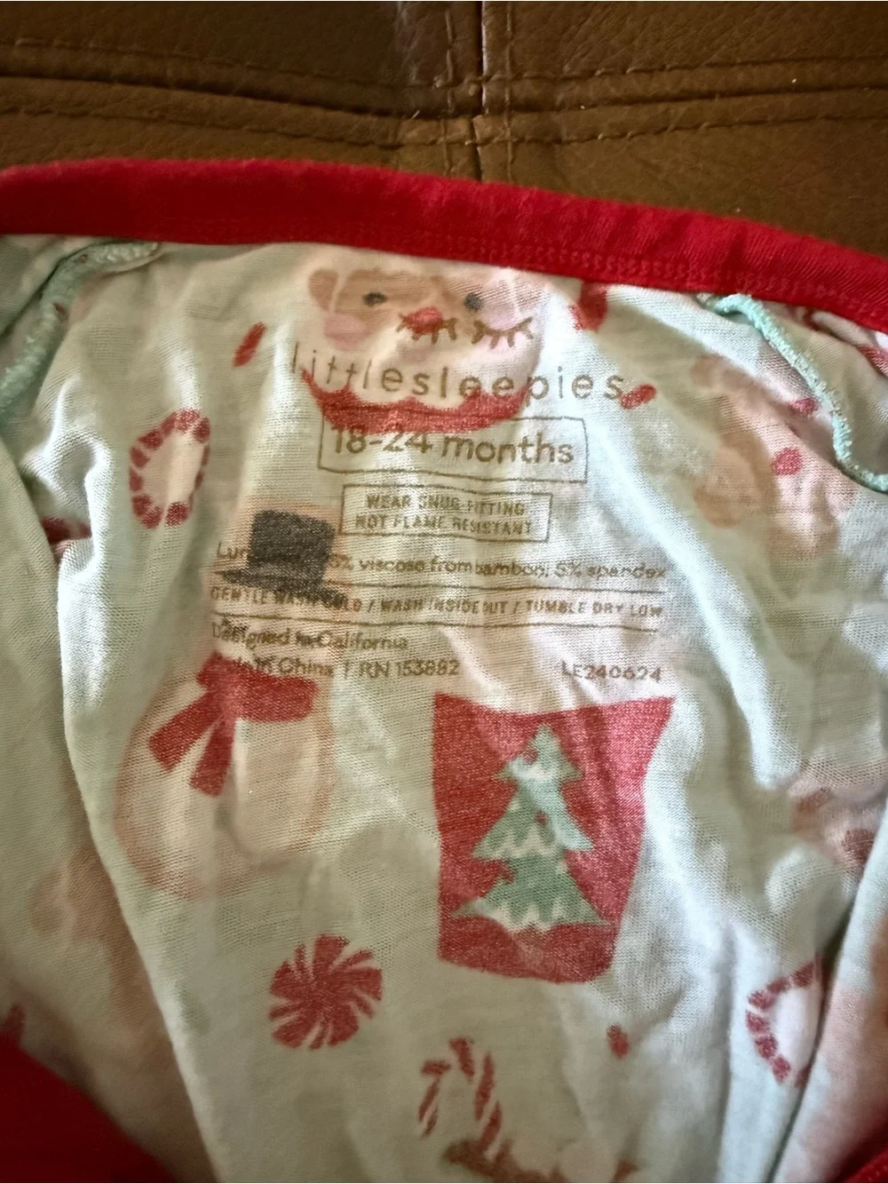 Little Sleepies Red-Trim Mint Holiday Print Footie